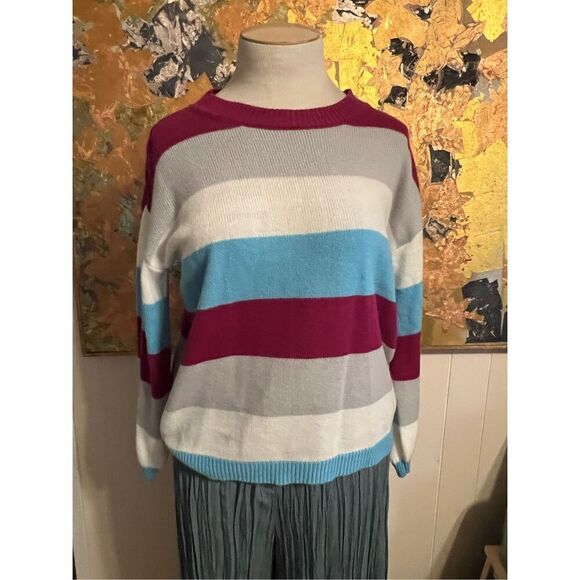 ￼Like Love Anthrpologie Style Oversized Striped Crew Neck Sweater Gen S - Picture 1 of 9